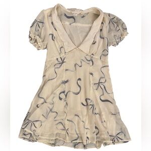 UO Kimchi Blue Cream Colored Dress with Blue Bow Print